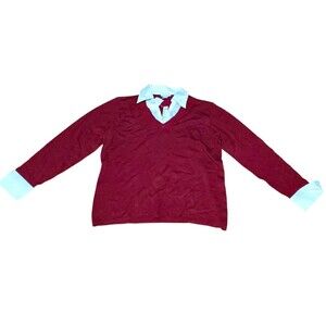 Nicole Ricci Twofer Shirt Sweater Red Womens Large Preppy Academia Acrylic Nylon